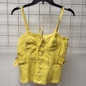 Yellow Denim Lace-Up Bustier Tank Top, Large